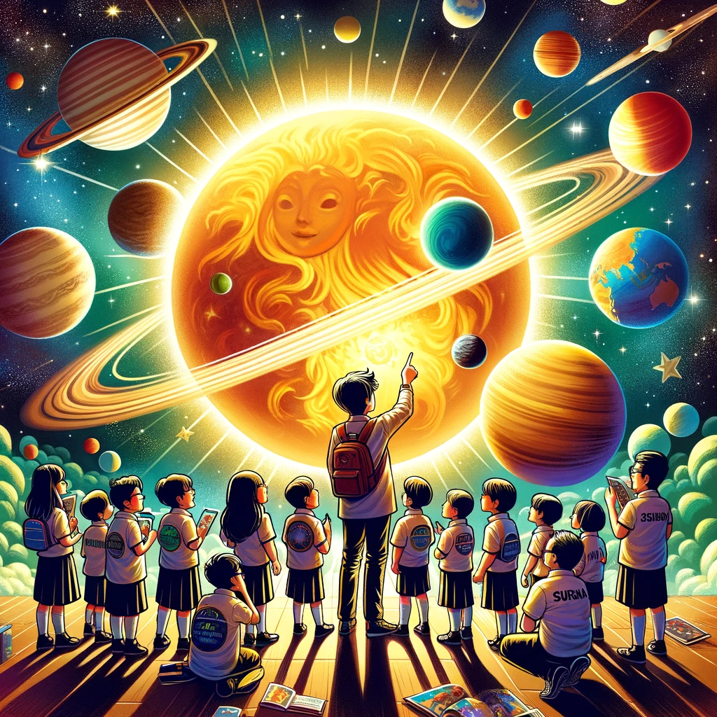 anak-anak sedang mengenal planet dalam tata surya