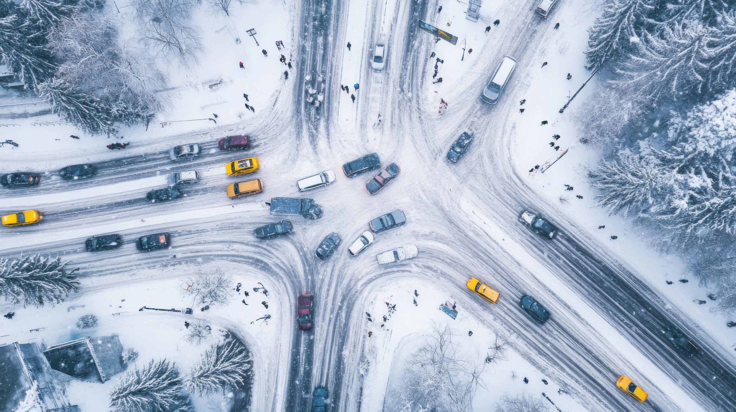Aerial View of Snow-Covered City