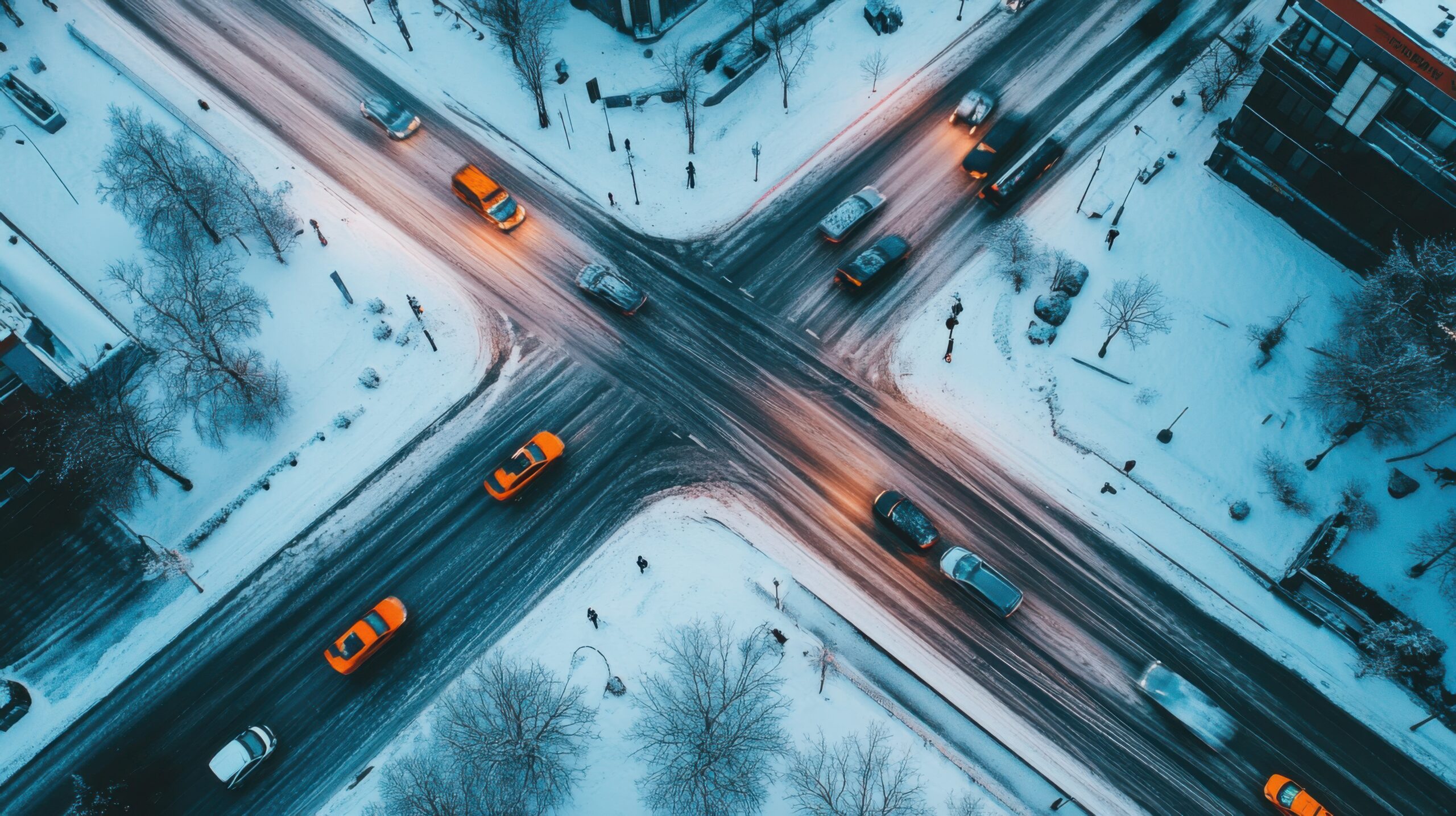 Aerial View of Snow-Covered City