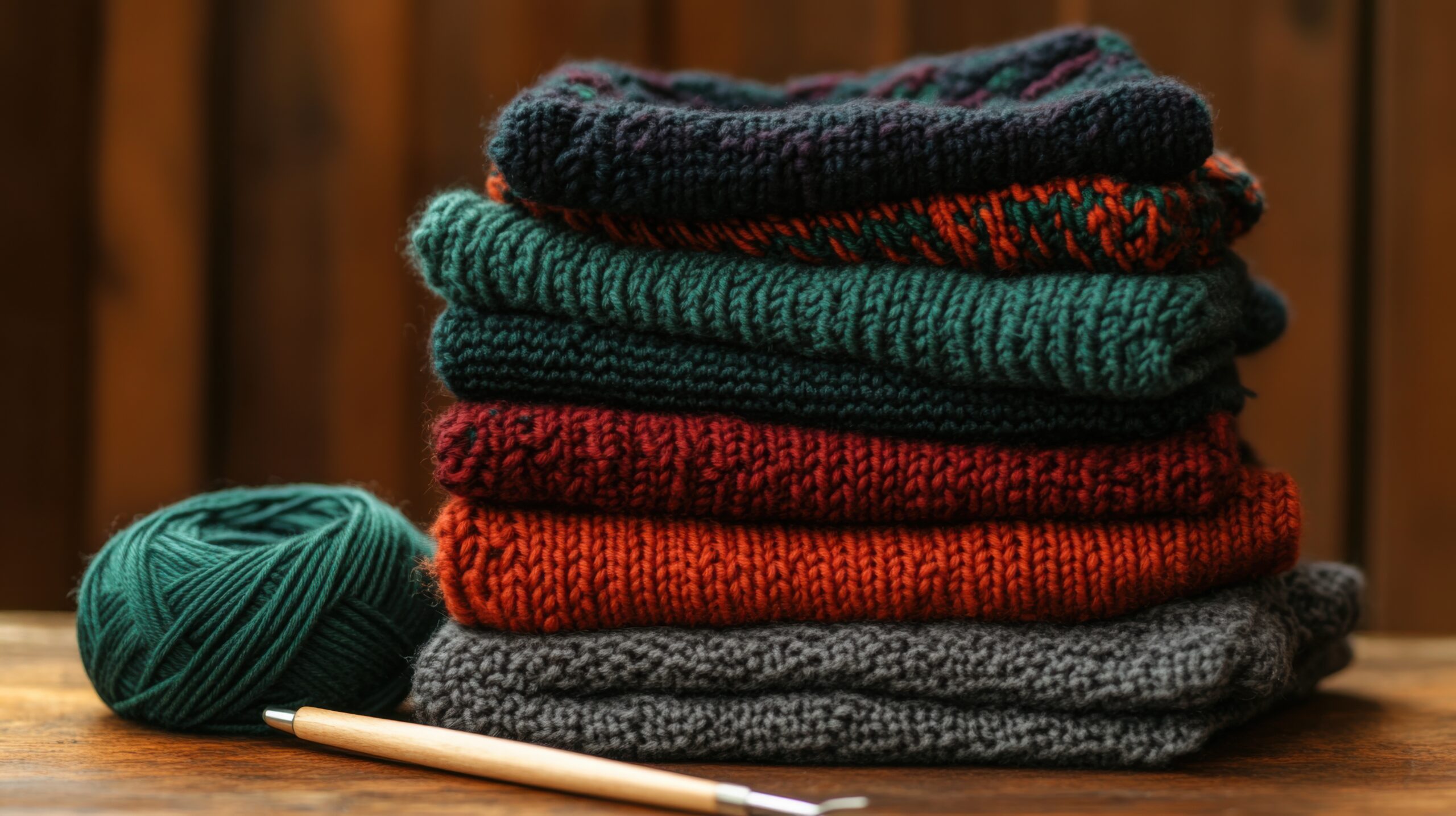 Cozy Woolen Clothes and Knitting Scene