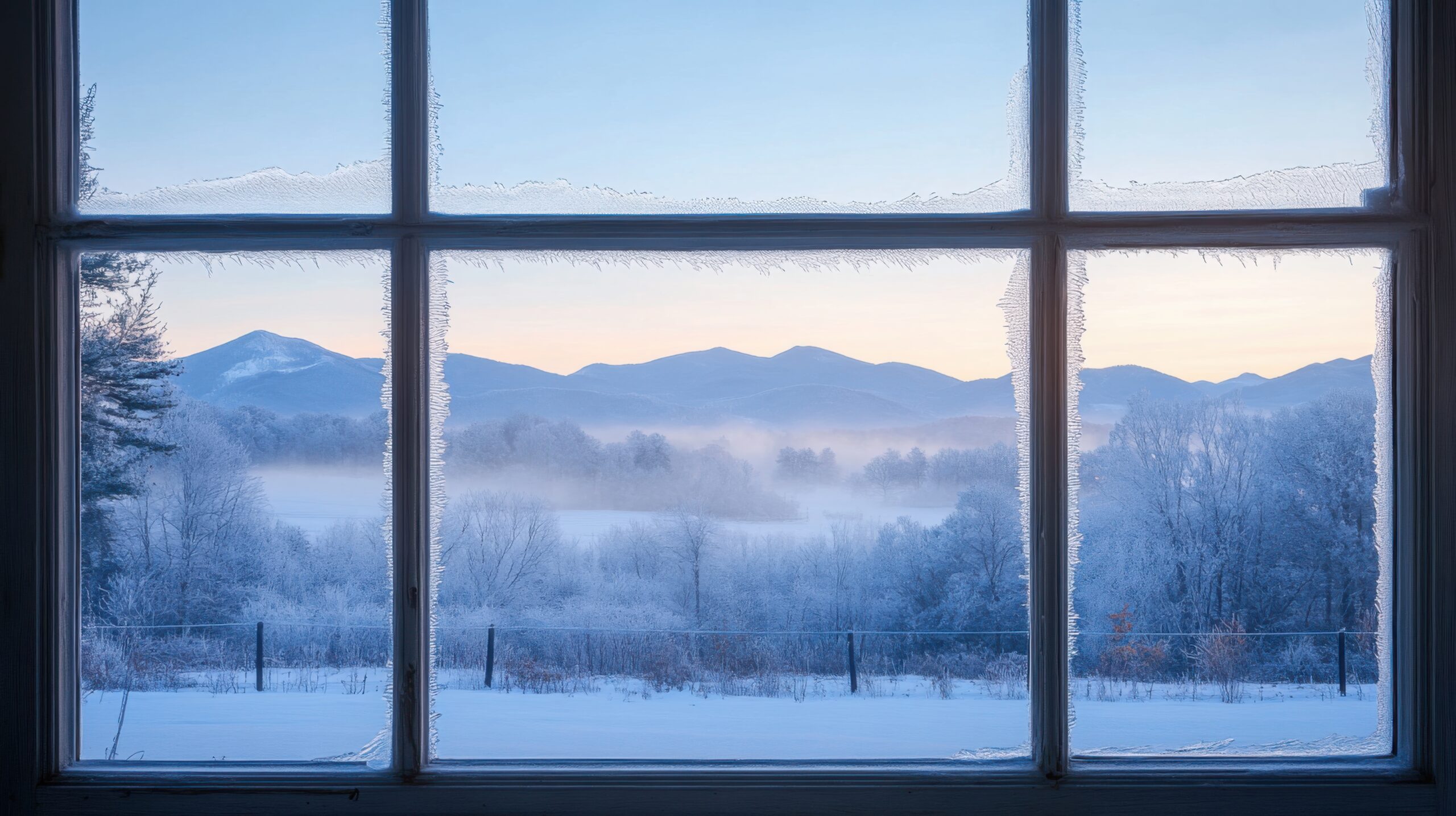 Frosted Window with Mountain View