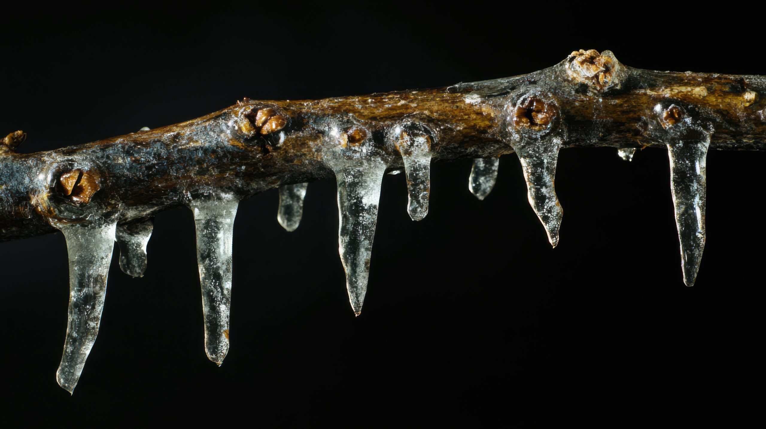 Icy Branch with Hanging Icicles