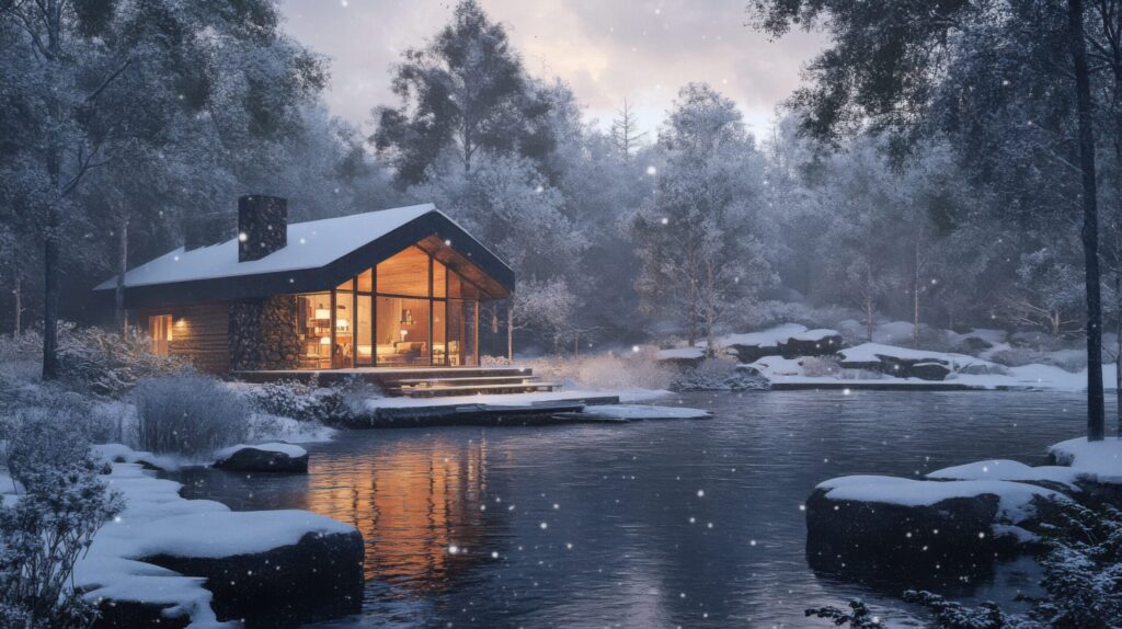 Lakeside Cabin with Glowing Windows - Fadillah Distrik