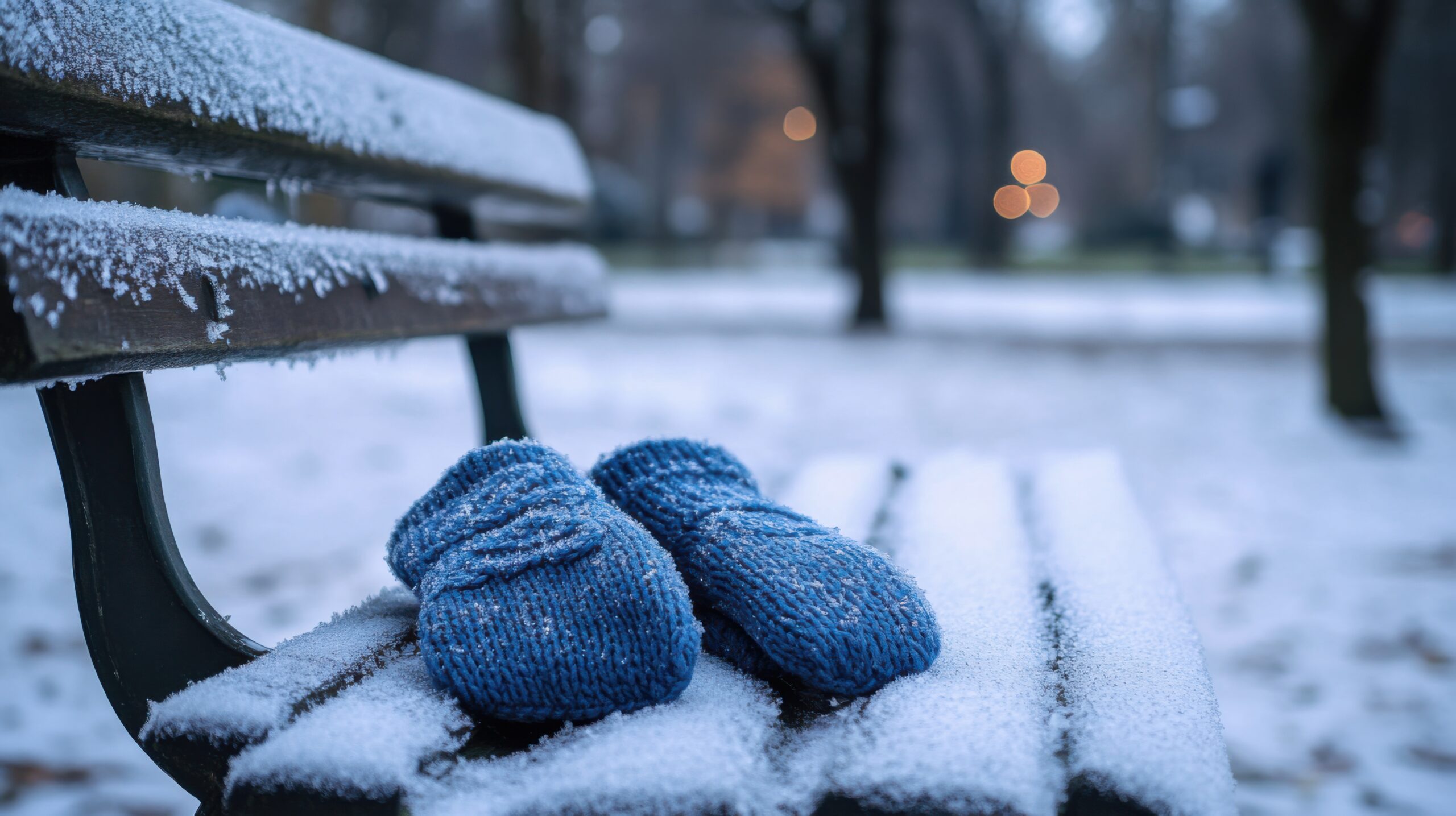 Mittens on Frosty Park Bench