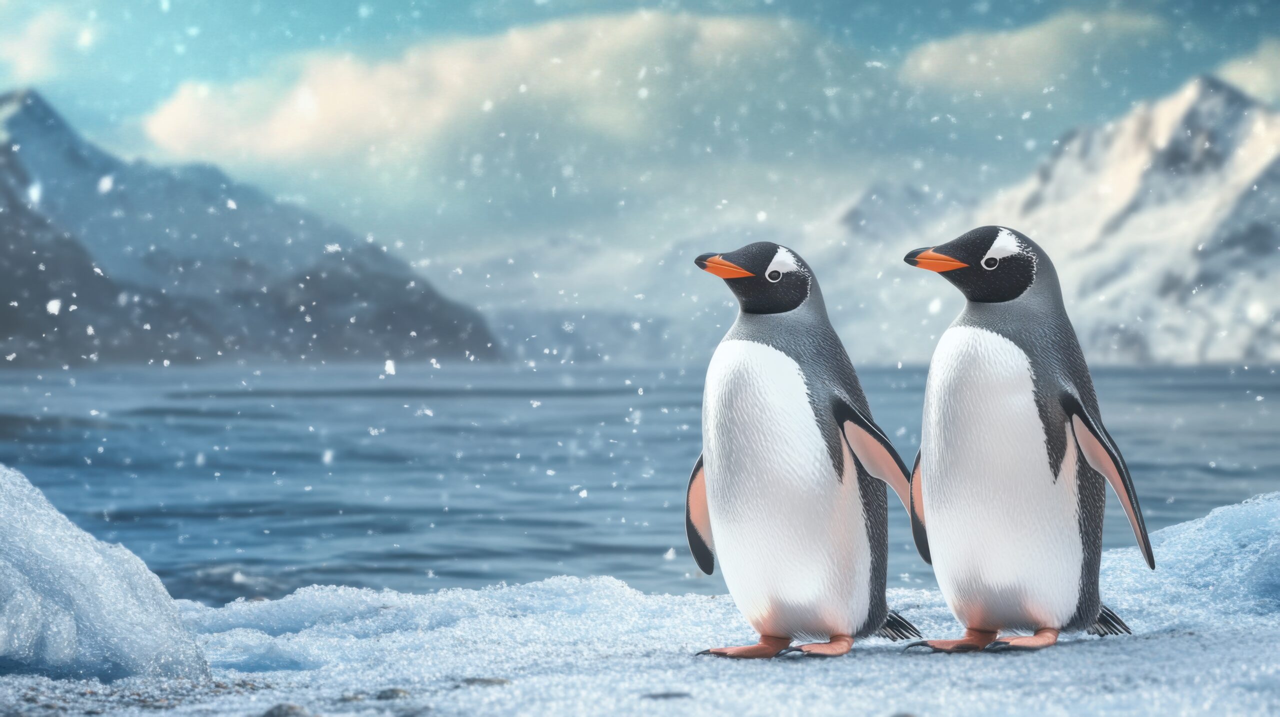 Penguins by Icy Shoreline