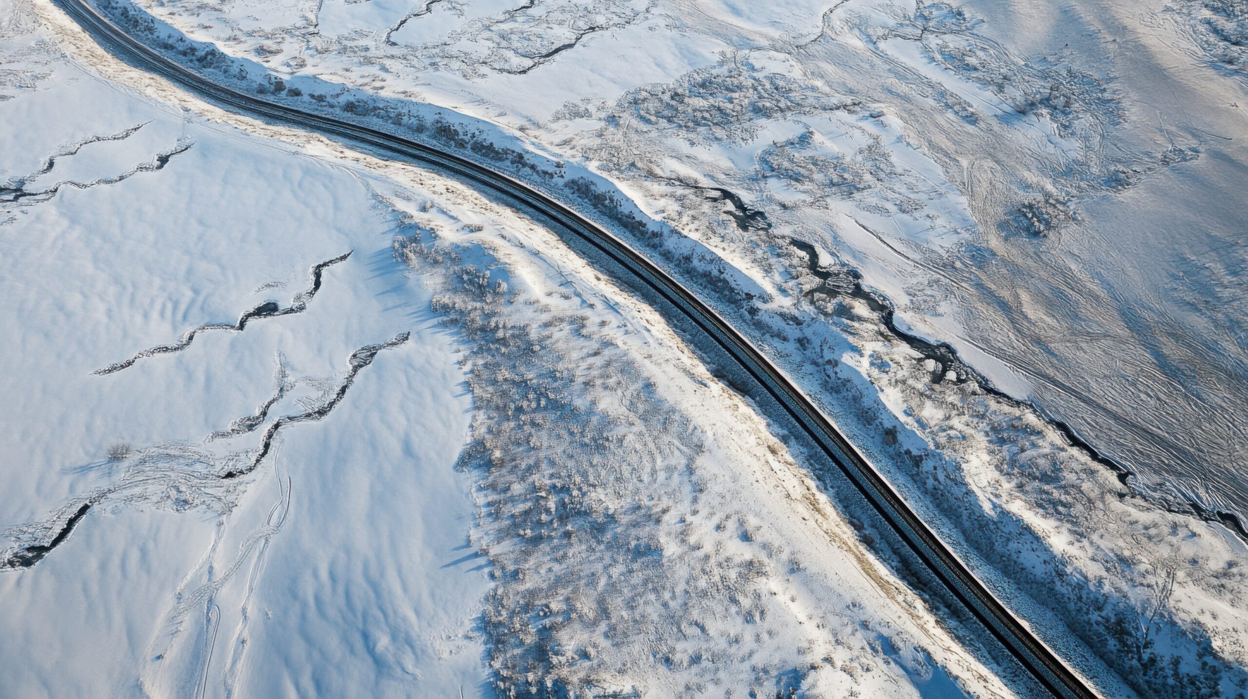 Aerial View of Snowy Railroad