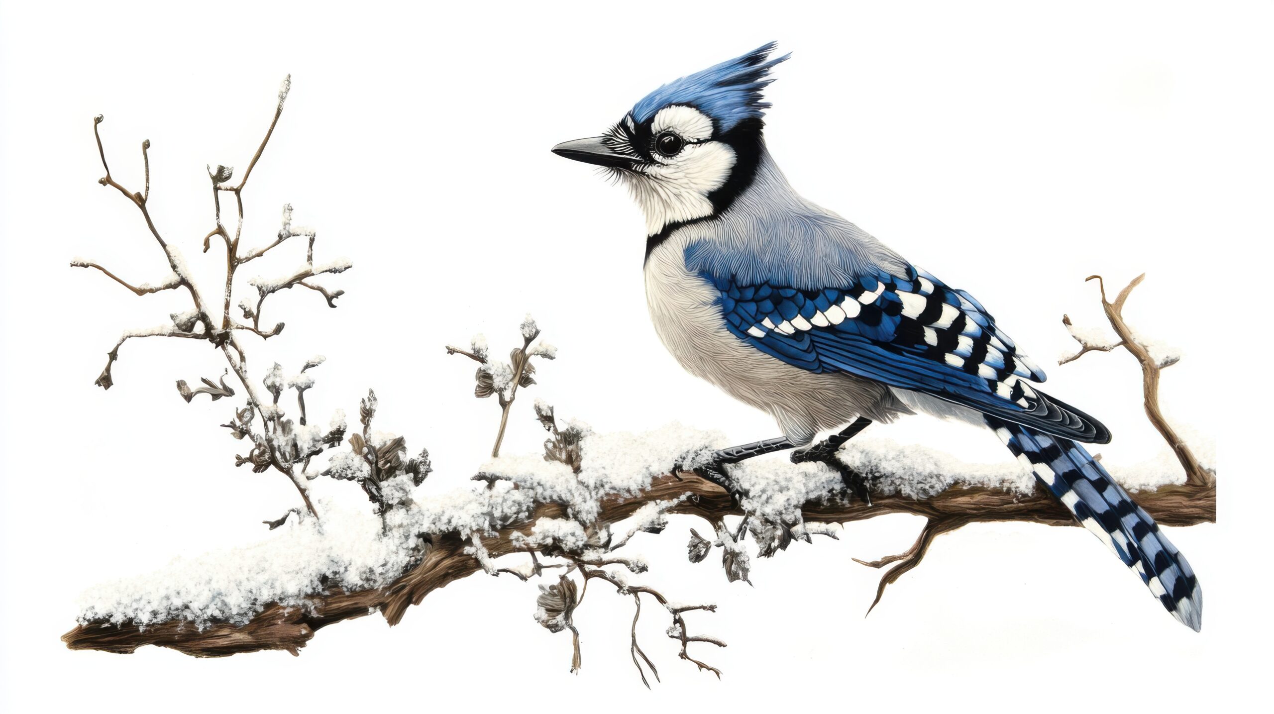 Blue Jay on Snowy Branch