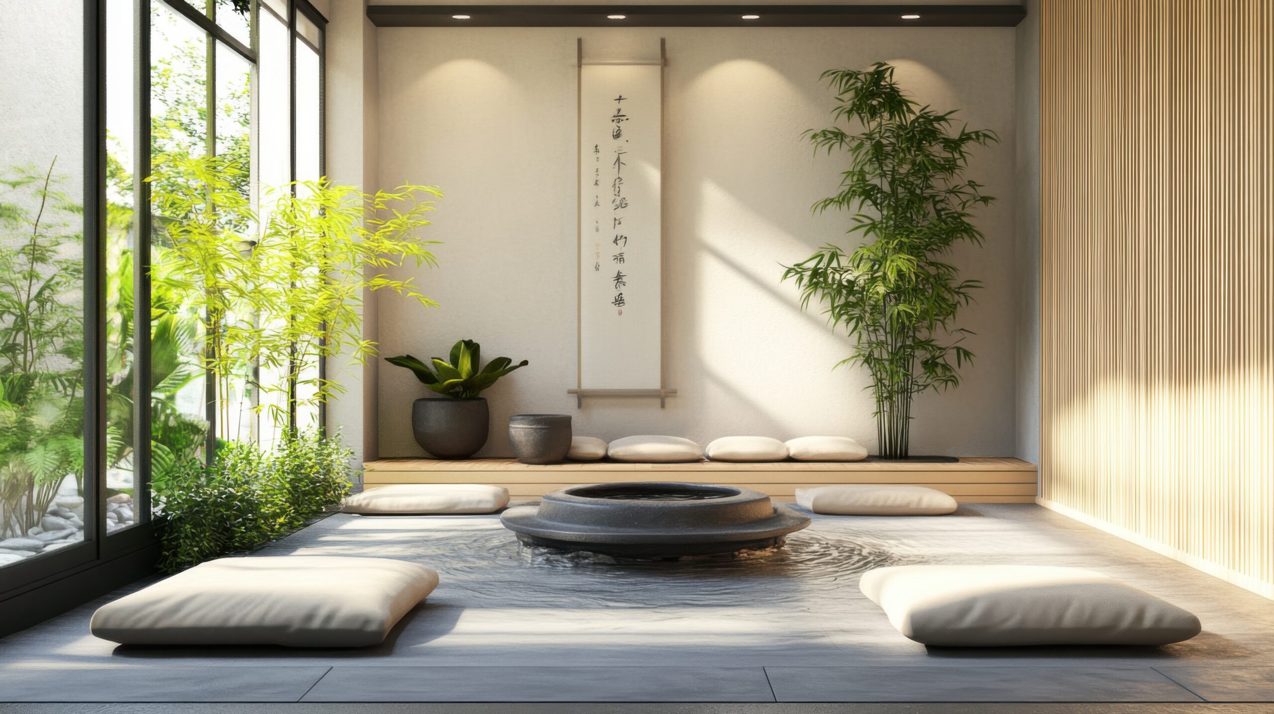 Calm Zen Room with Fountain