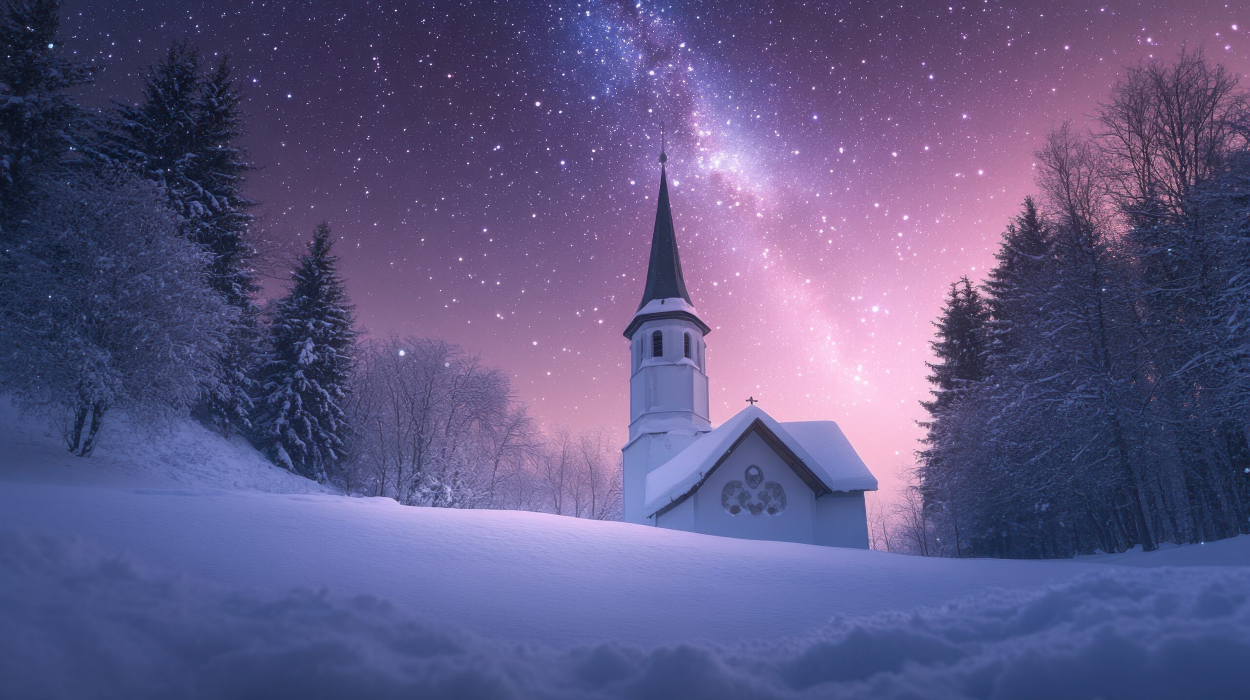 Church Tower Under Starry Sky
