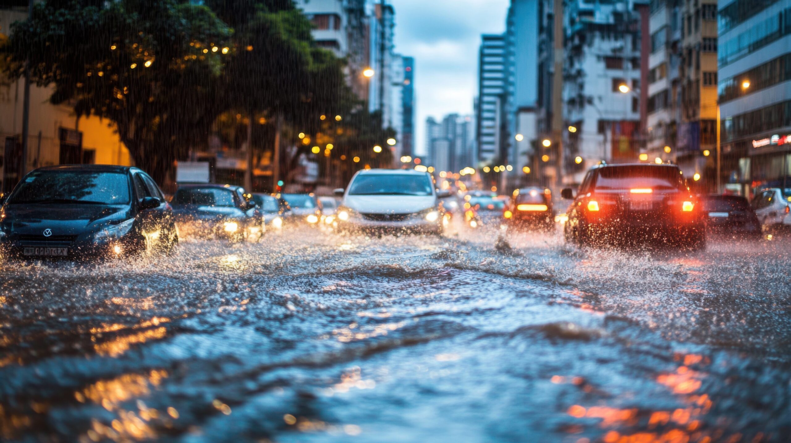 City Streets Awash with Rain