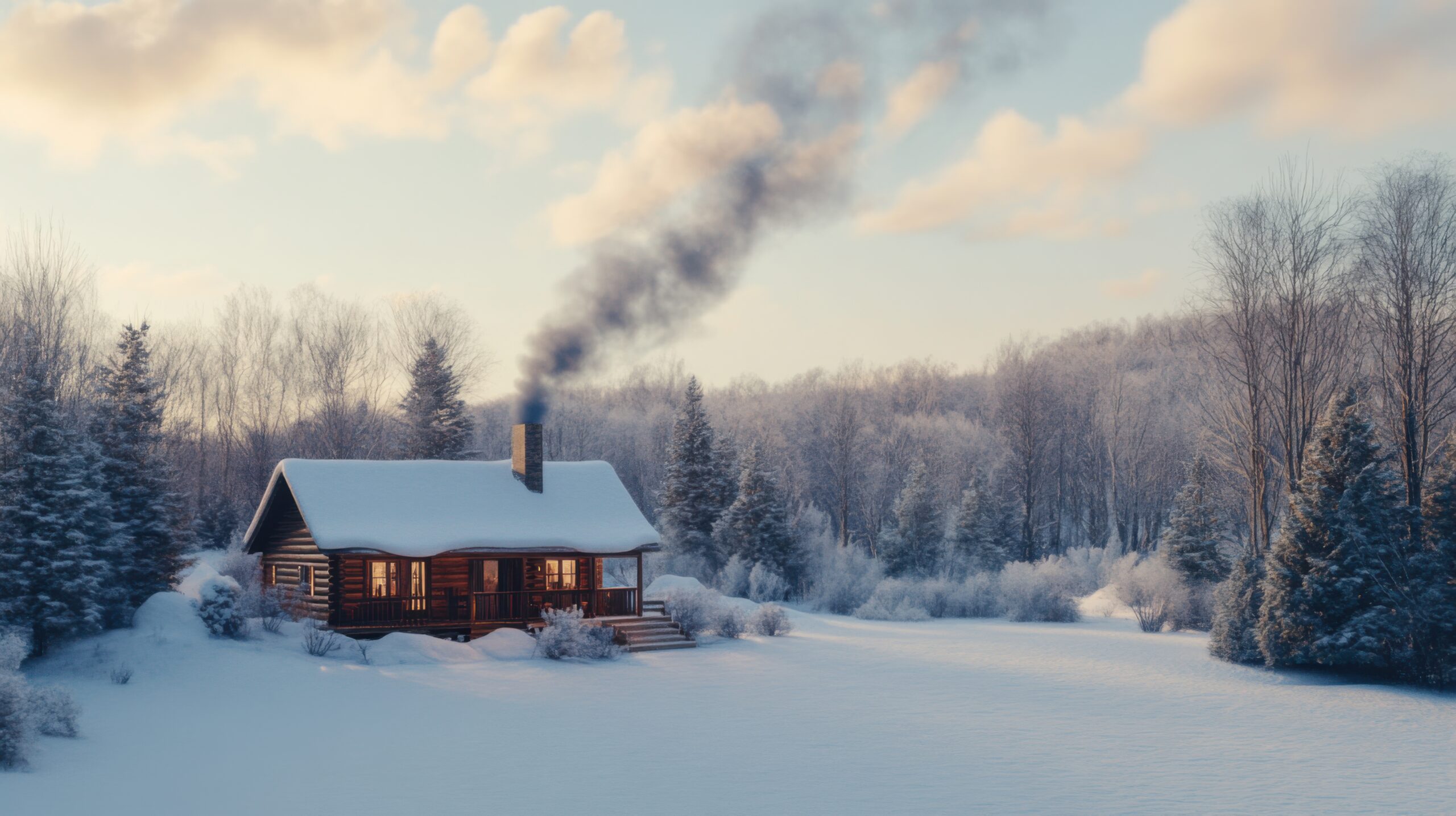 Cozy Cabin in Snowy Landscape