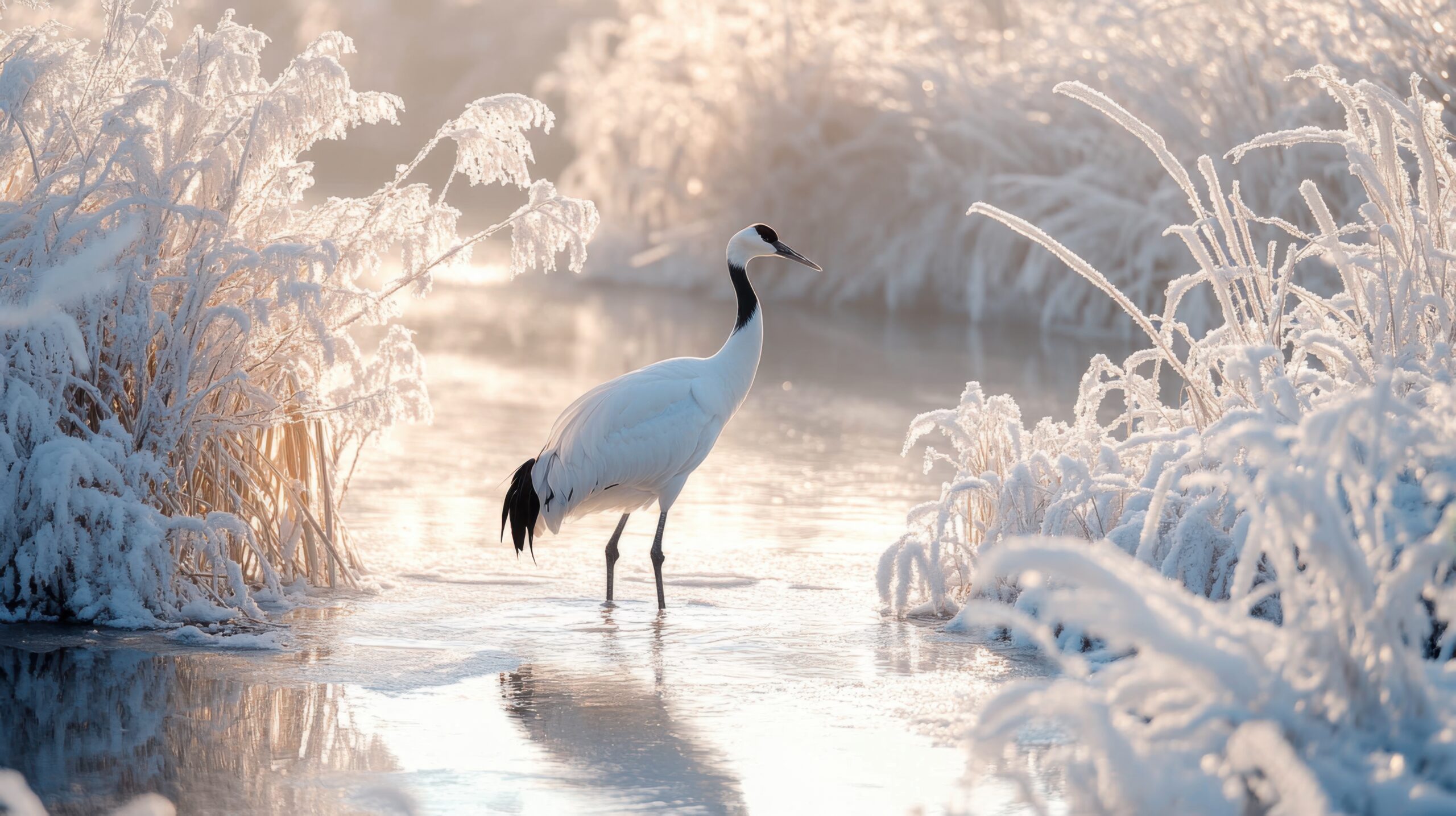 Crane in Icy Stream