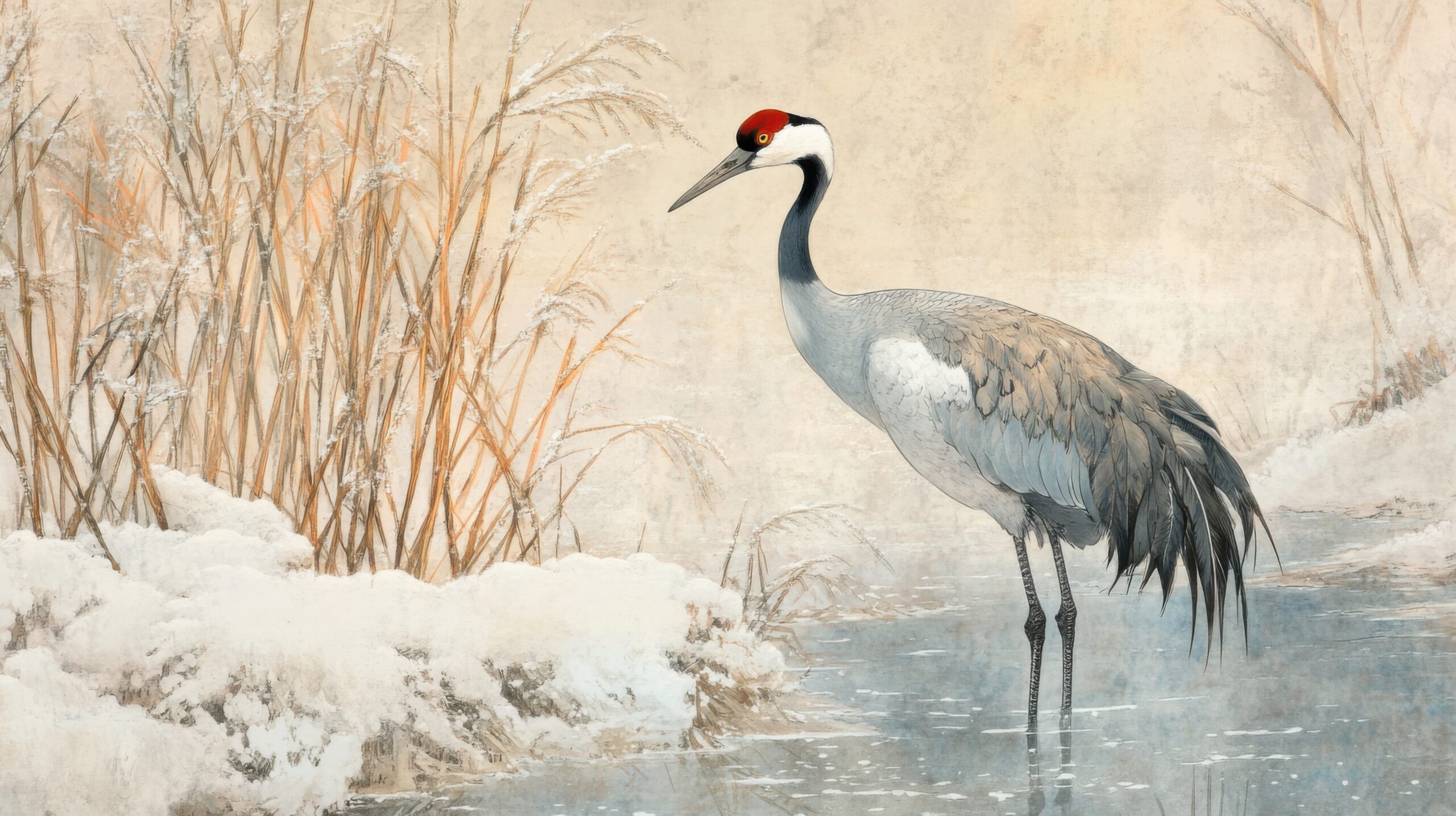 Crane in Icy Stream