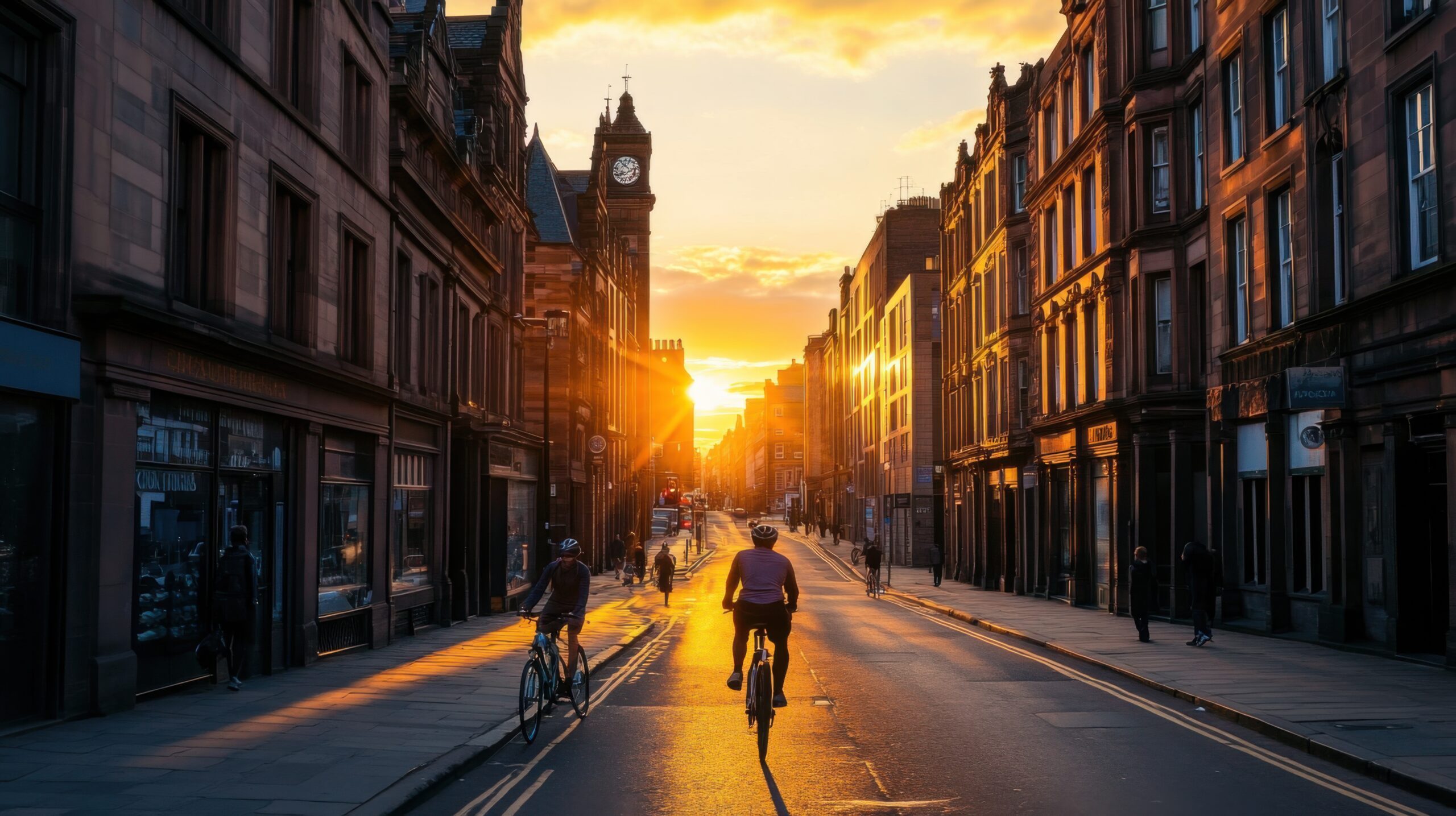 Cycling Through Downtown at Golden Hour