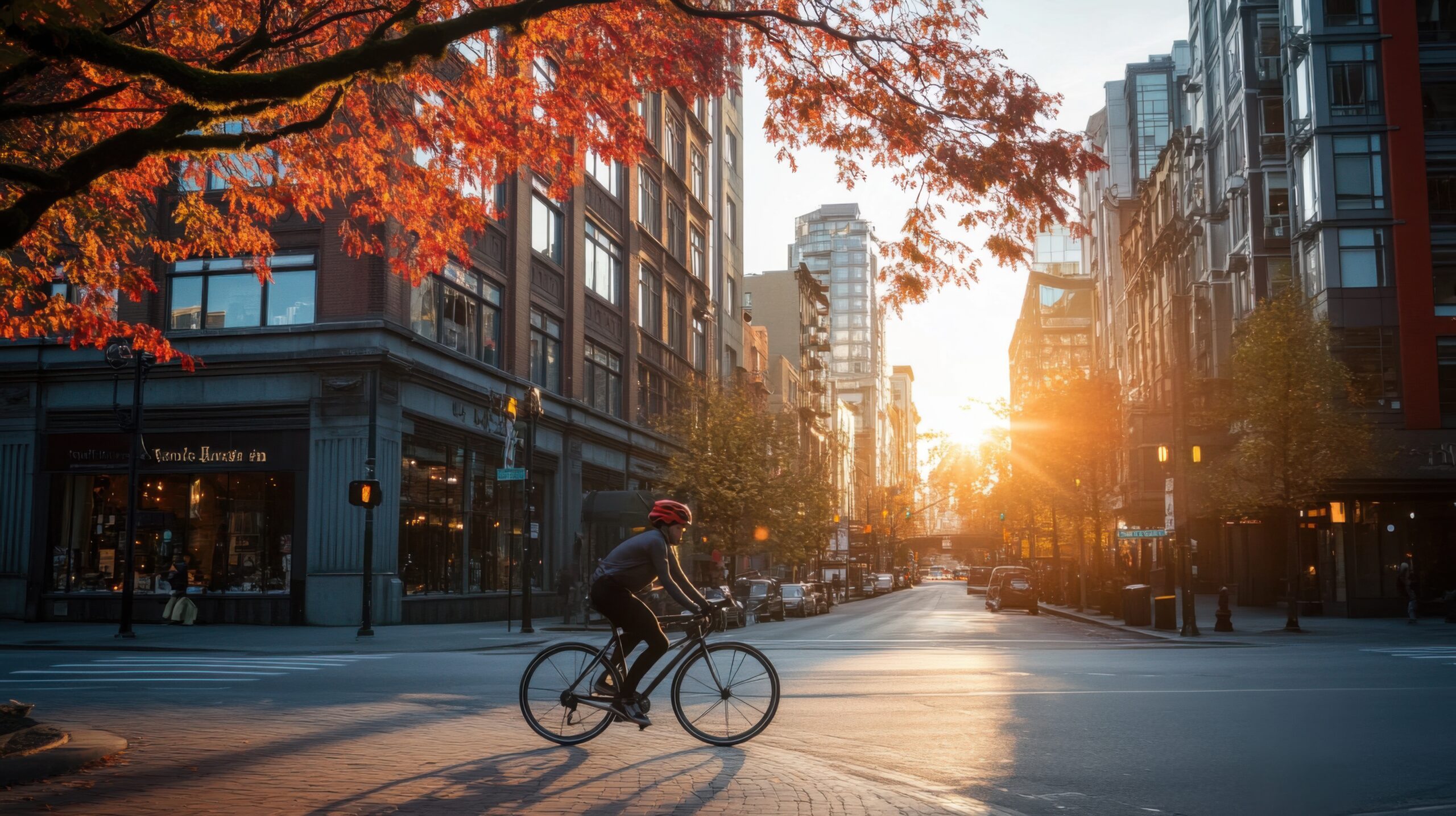 Cycling Through Downtown at Golden Hour