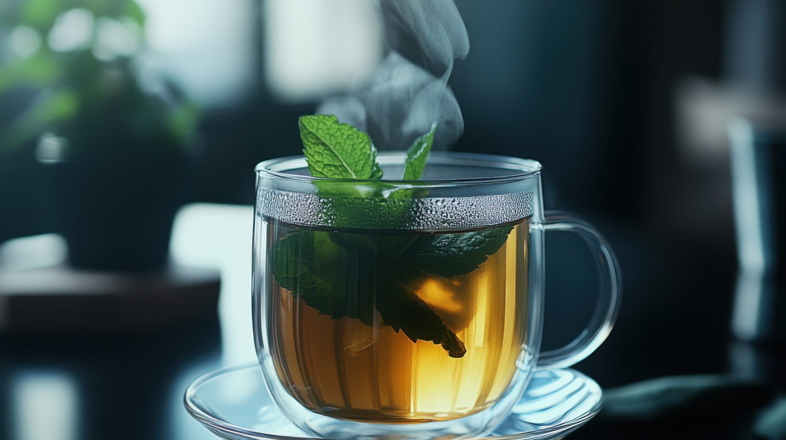 Herbal Tea with Fresh Mint Leaves