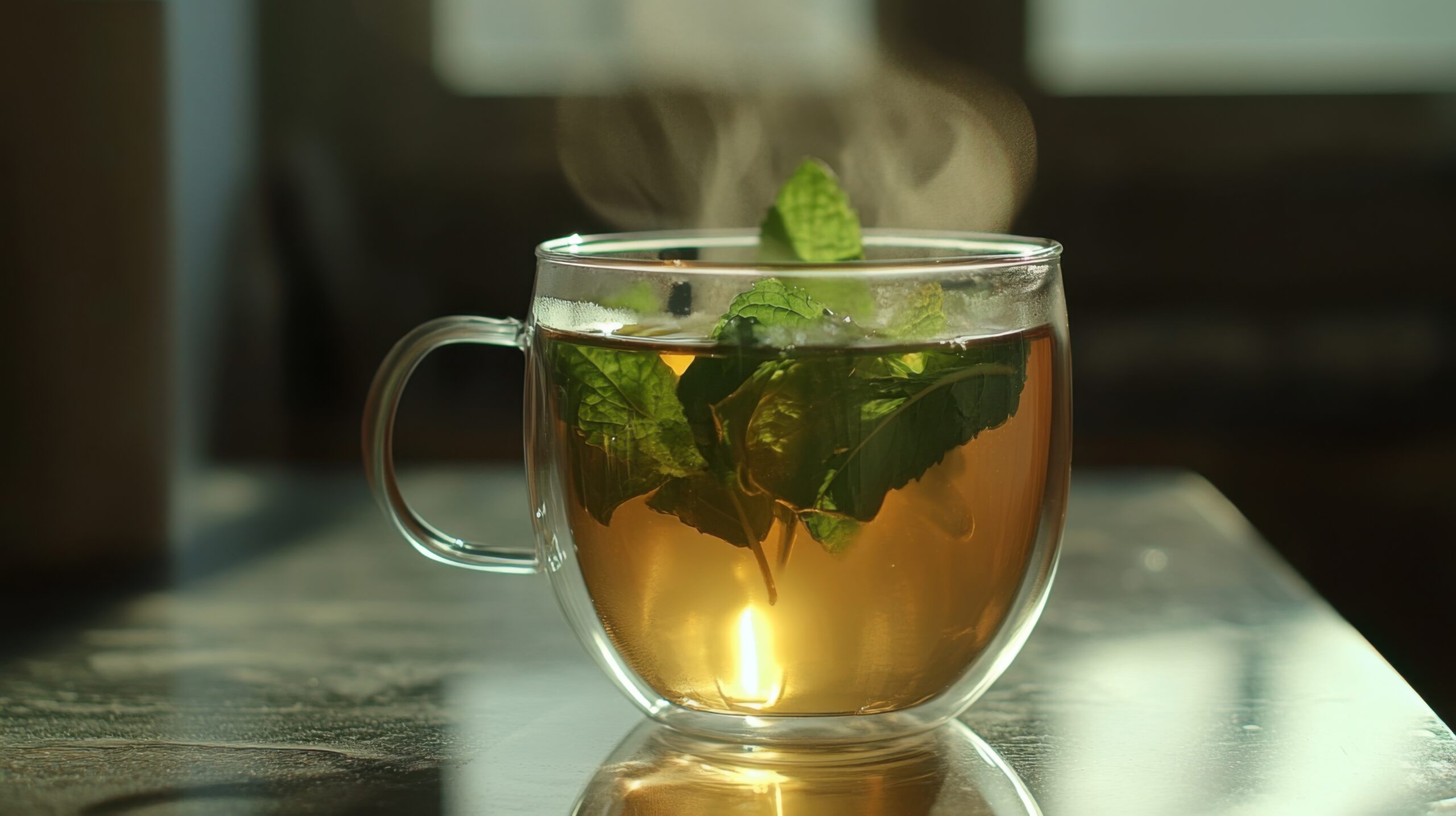 Herbal Tea with Fresh Mint Leaves