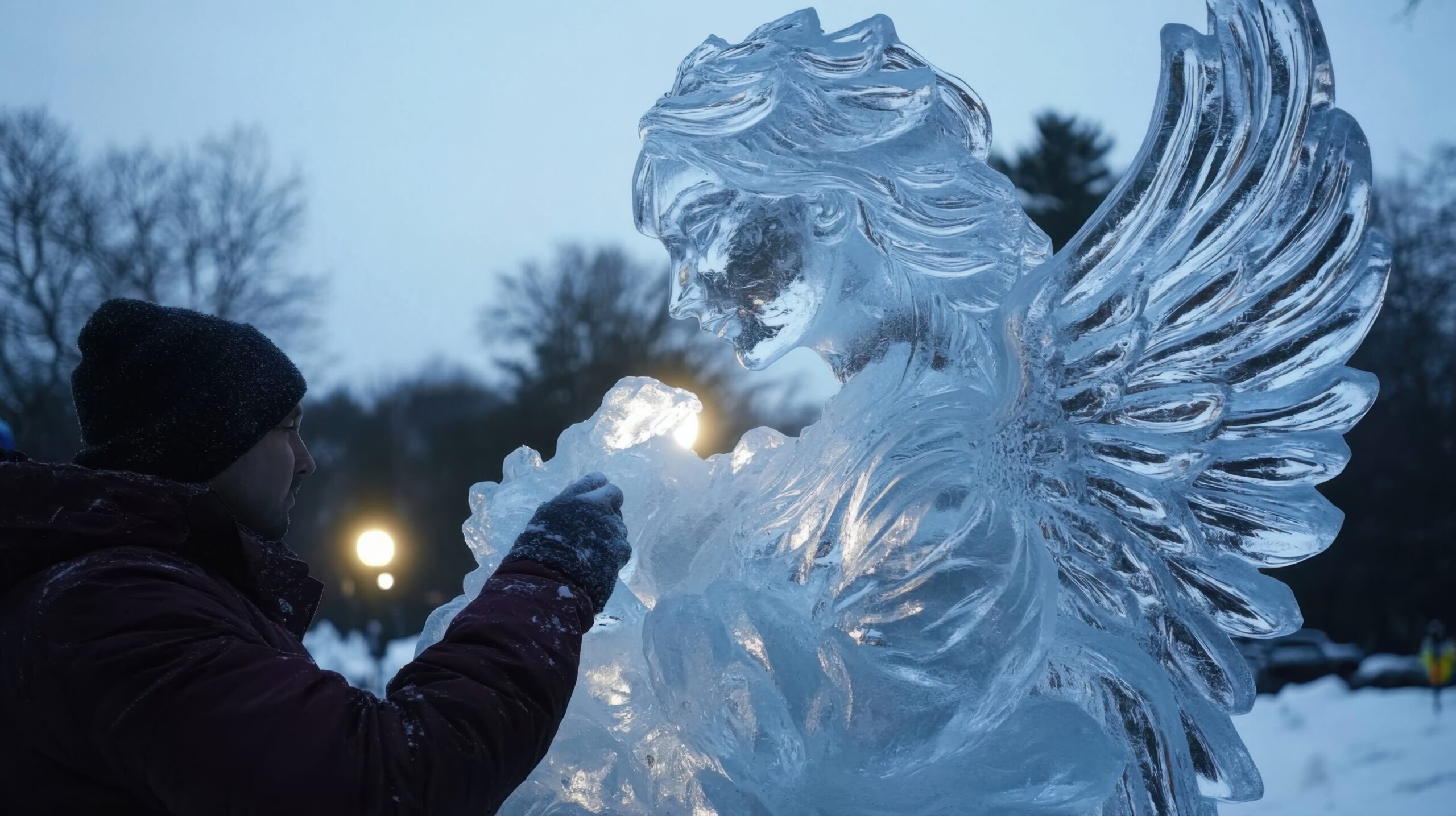Ice Sculptor at Winter Festival