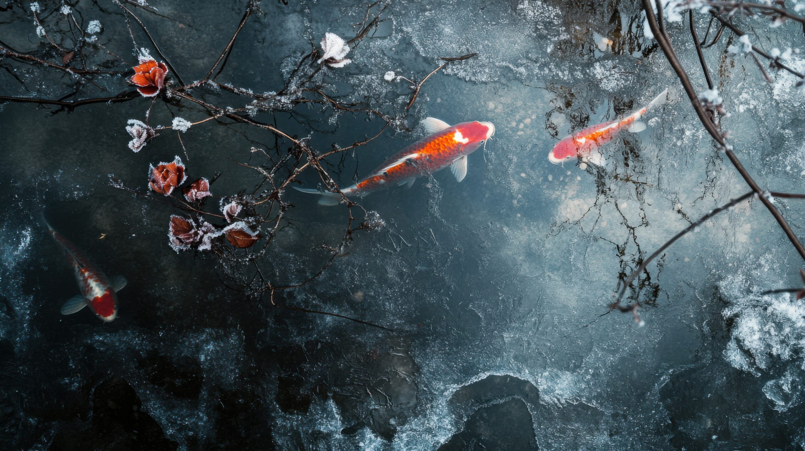 Koi Fish Beneath Winter Ice