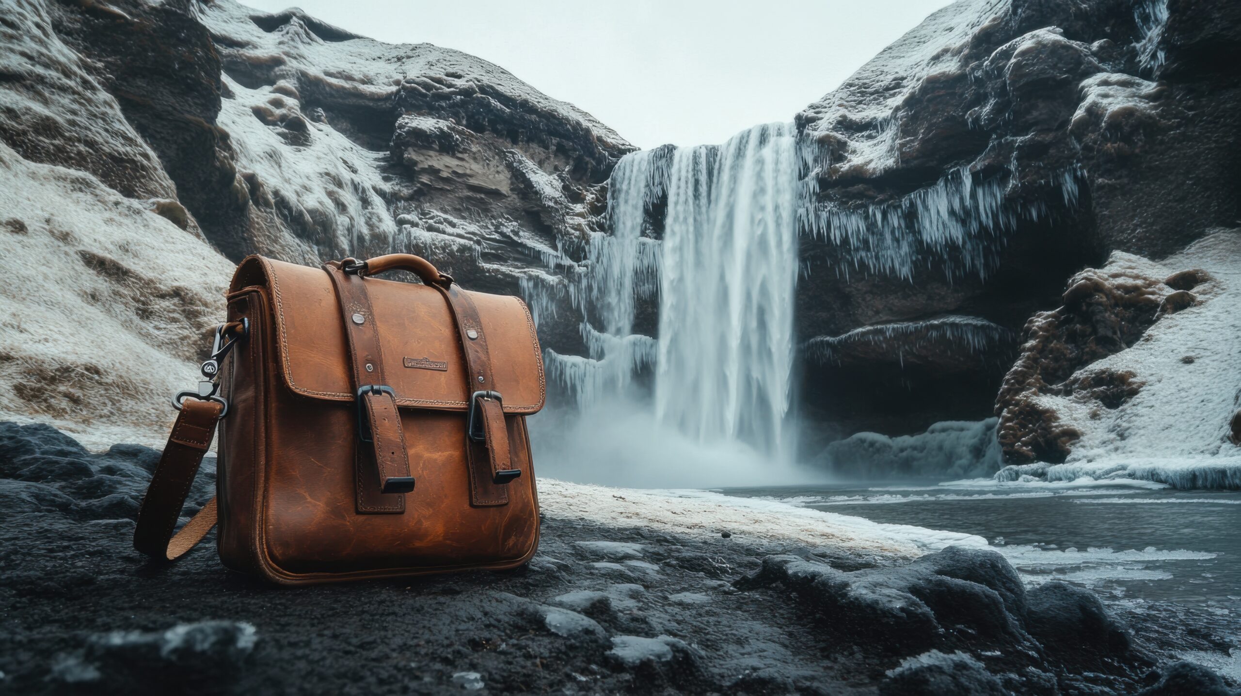 Leather Bag by Waterfall