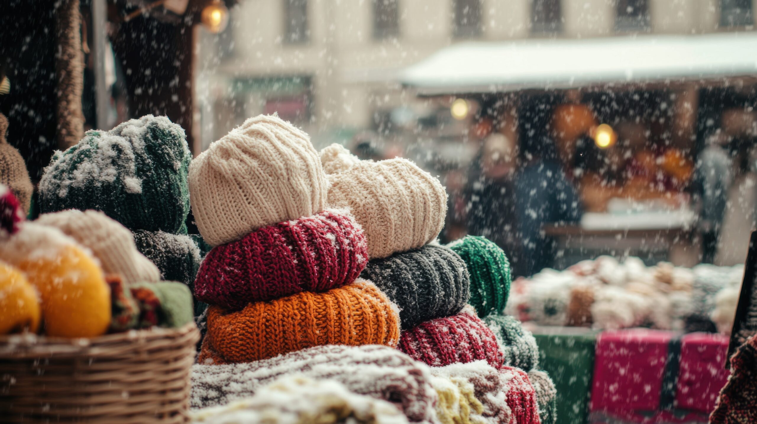 Market Stall with Hand-Knitted Scarfs