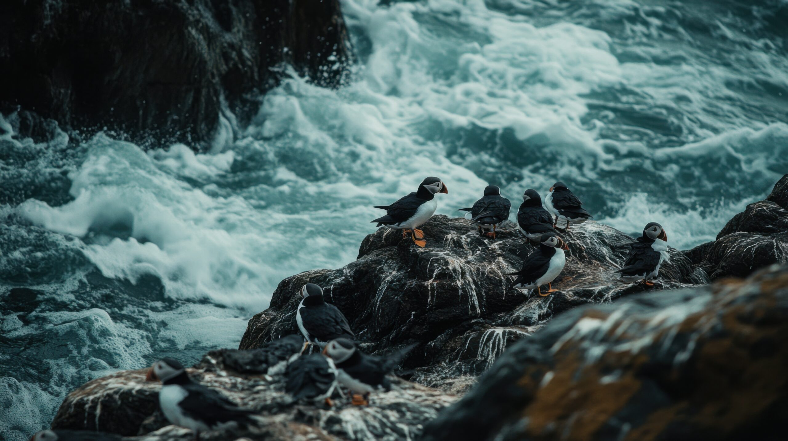 Puffins on Rocky Shore