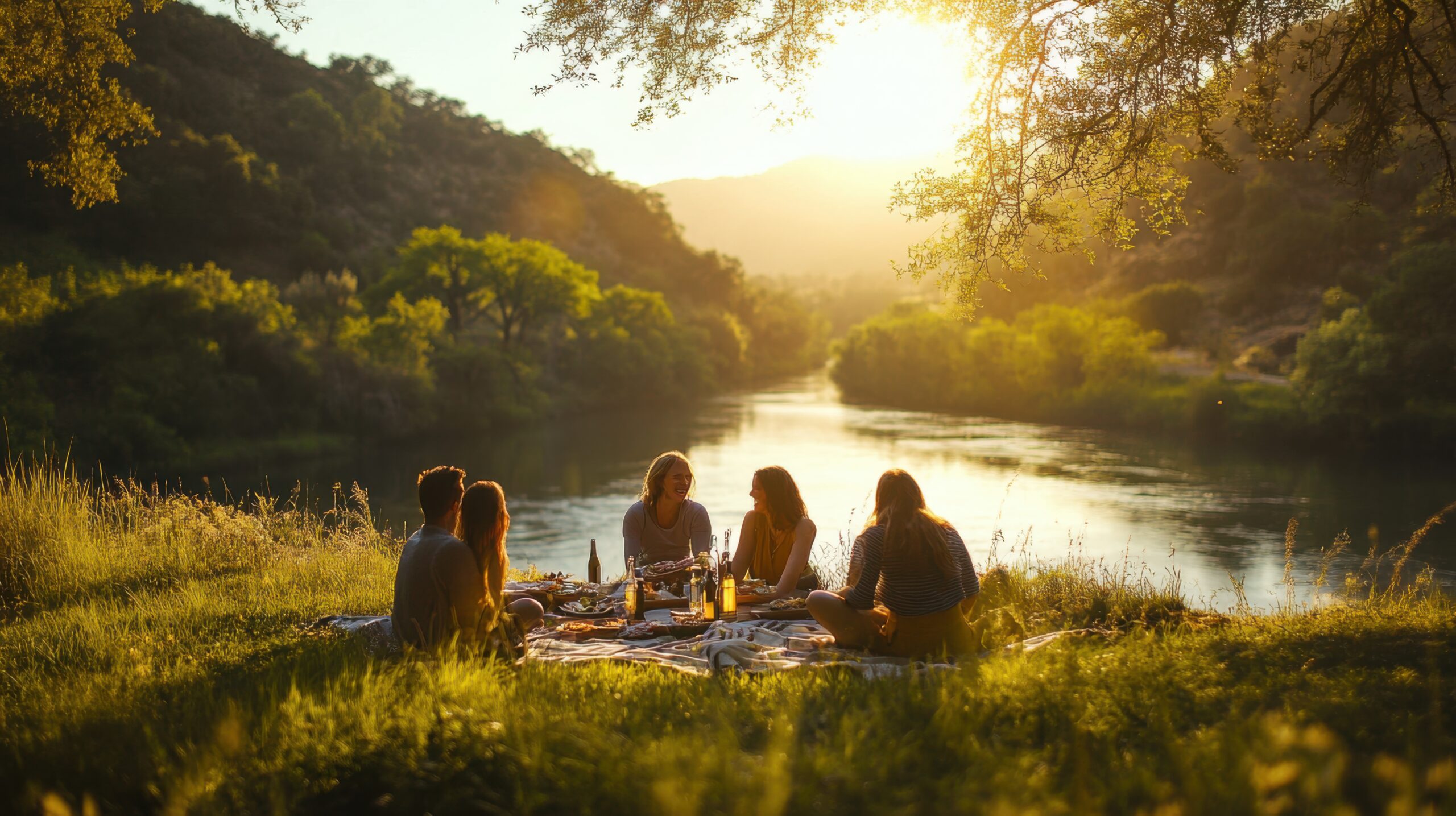 Riverbank Picnic with Friends