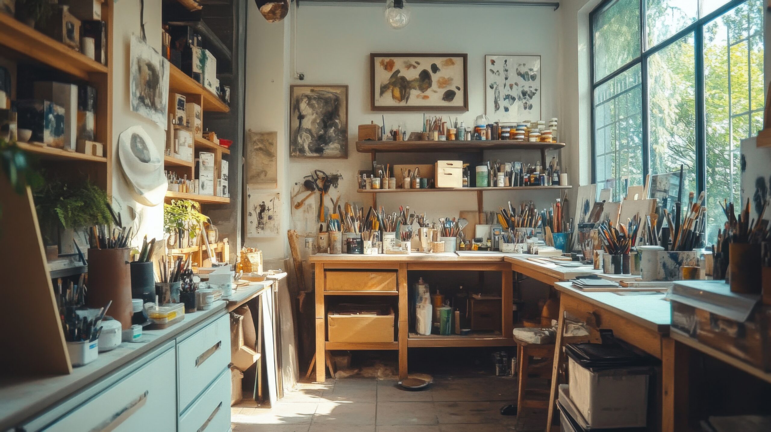 Sunlit Workshop with Organized Supplies