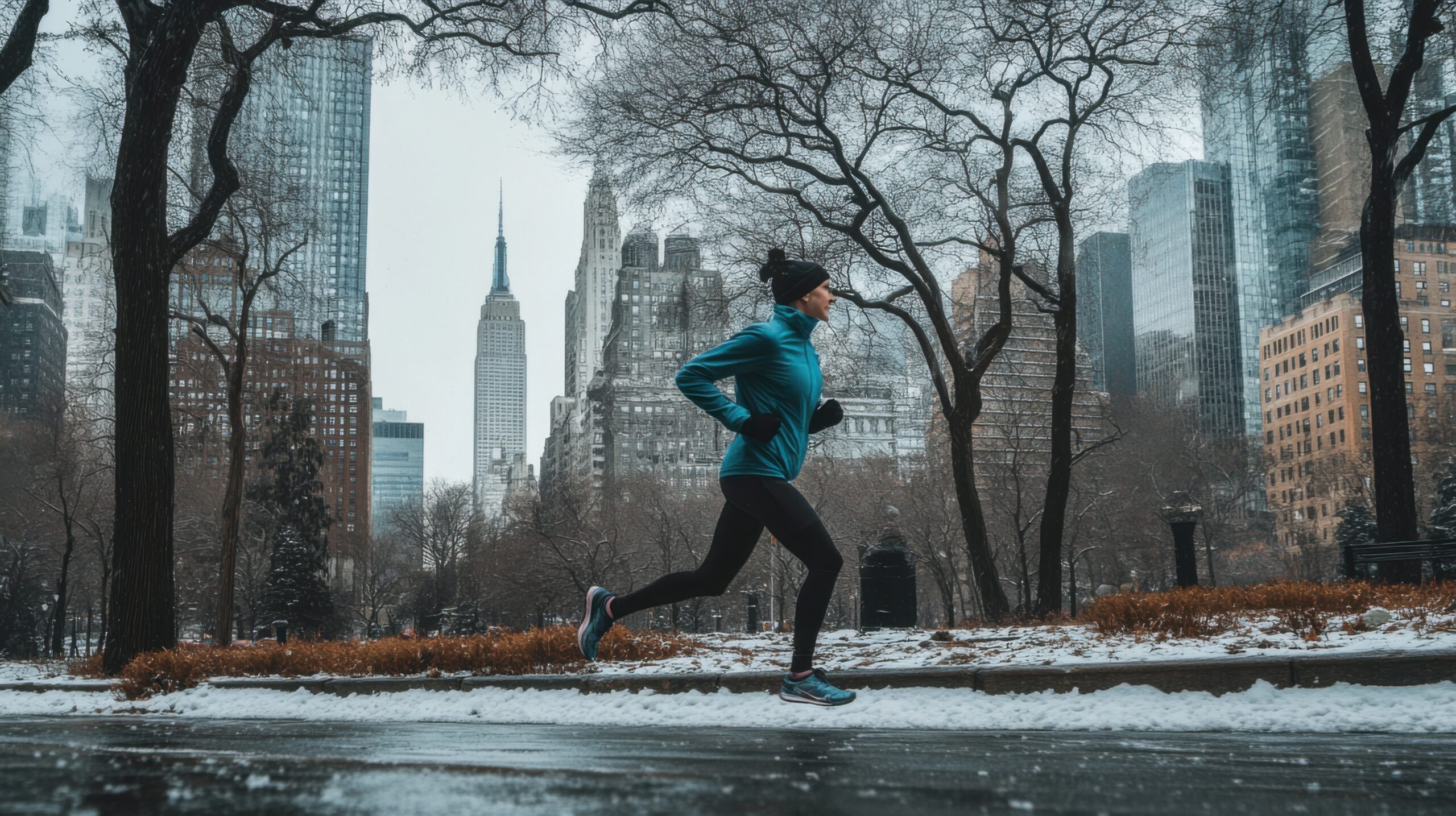 Winter Jog in the City Park
