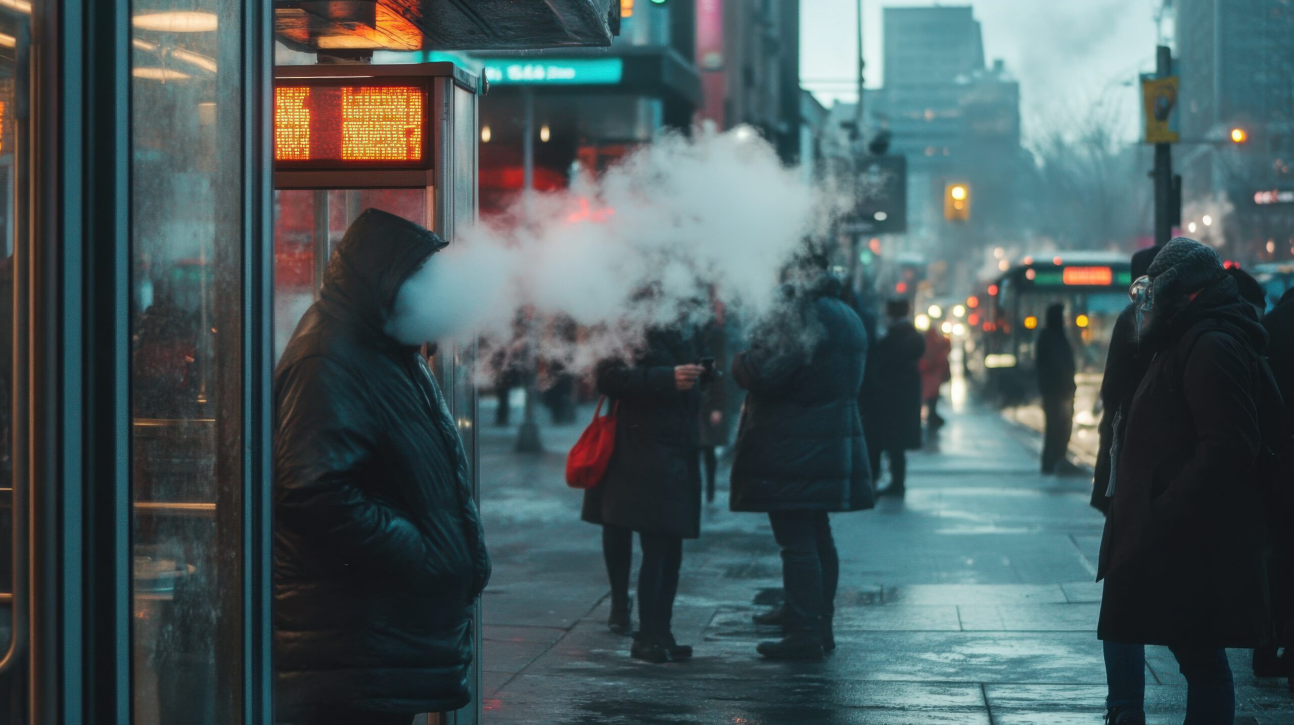 Winter Wait at Bus Stop