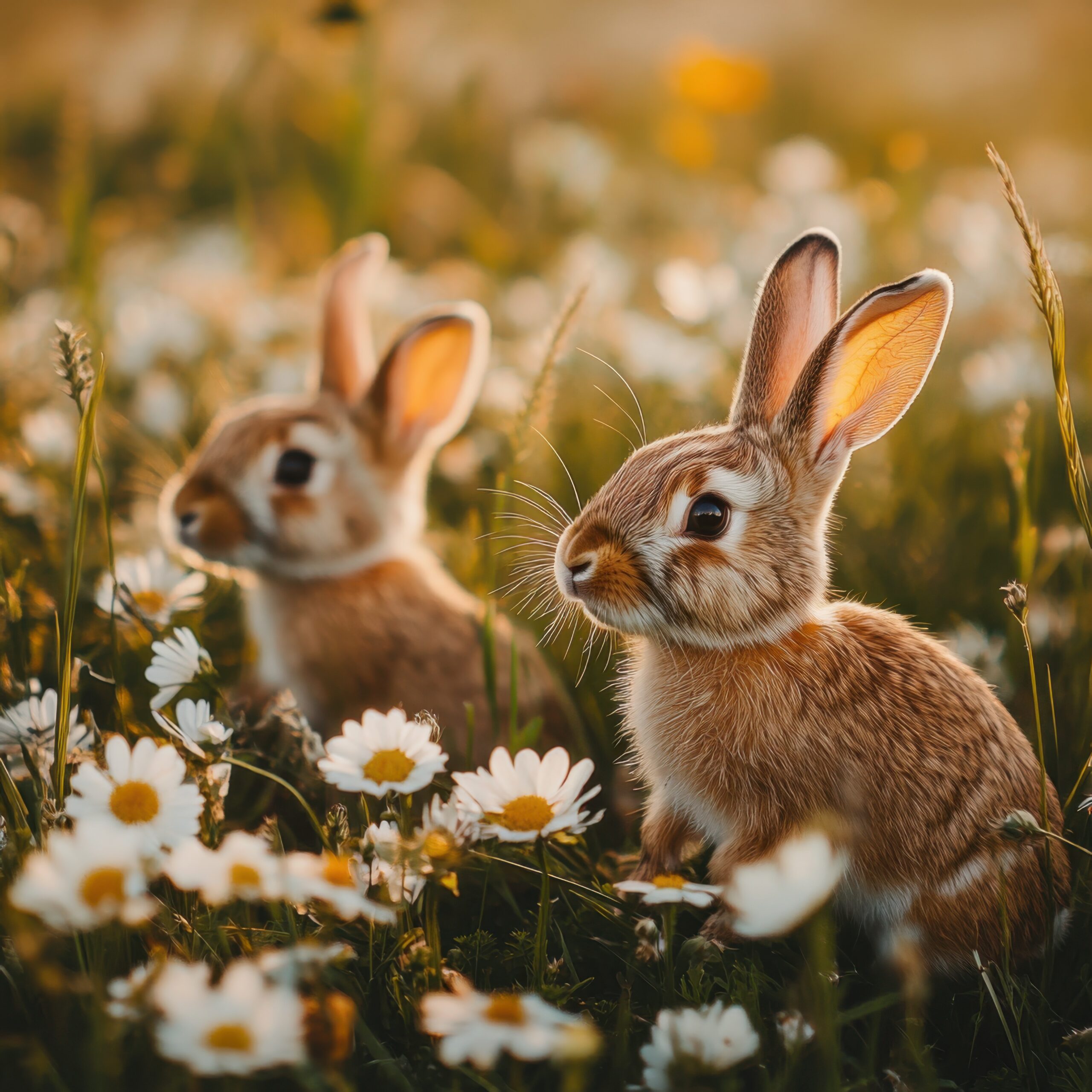 Easter Rabbits in a Blooming Field