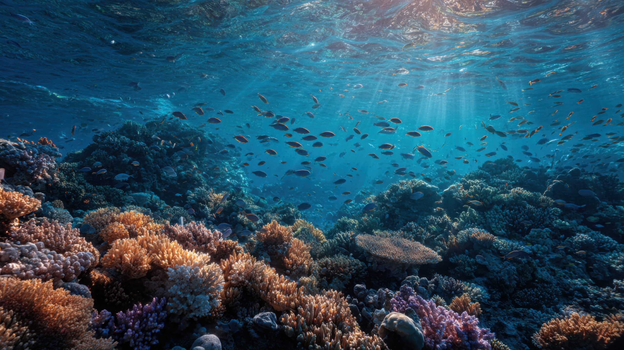 Abundant Marine Life Forms A Healthy Ecosystem In Clear Ocean 