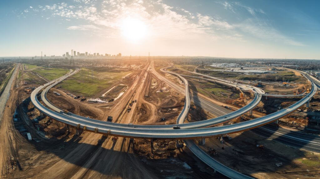 Grand Aerial Panorama Of Highway Interchange Construction - Fadillah ...