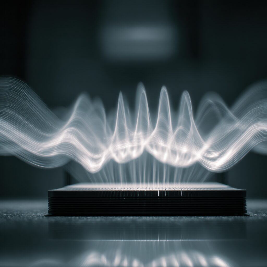 Pattern Internet Router Wave Closeup Image Of A WiFi Seven Router With Light Waves