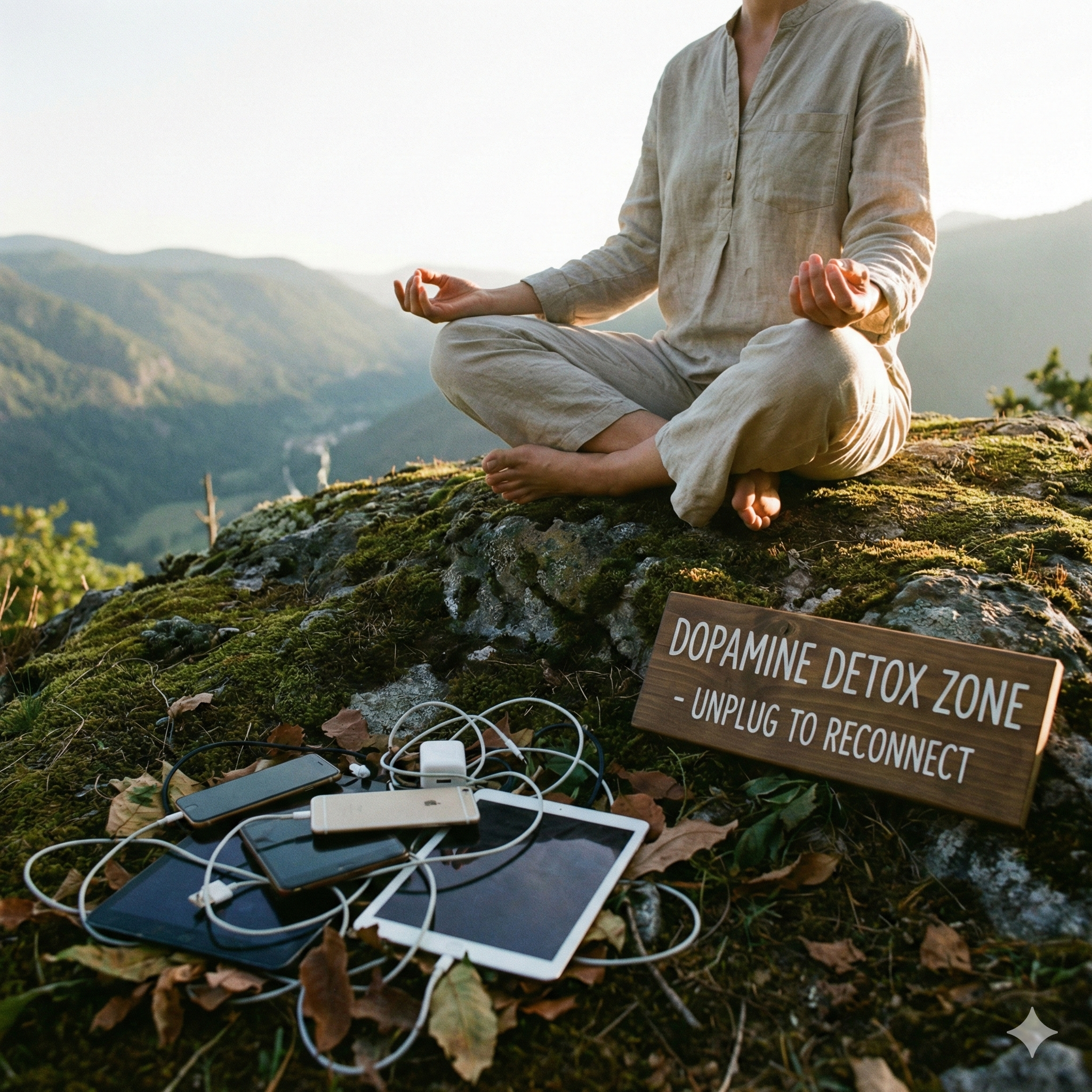 Dopamine Detox person meditating in nature