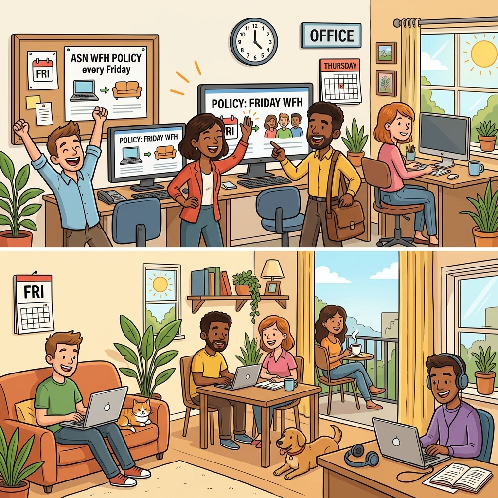Ilustrasi pekerja merespons kebijakan WFH ASN setiap Jumat