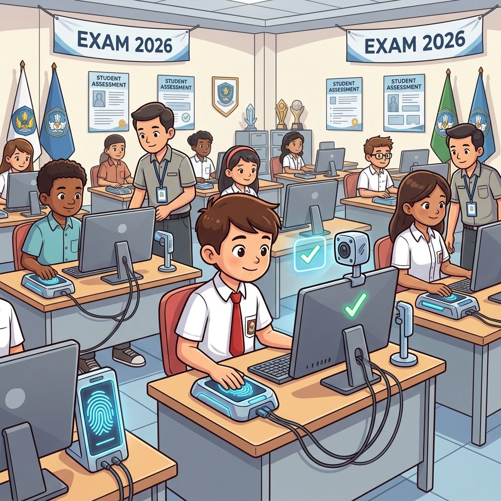 Mahasiswa ujian dengan pengawasan UTBK SNBT 2026 biometrik